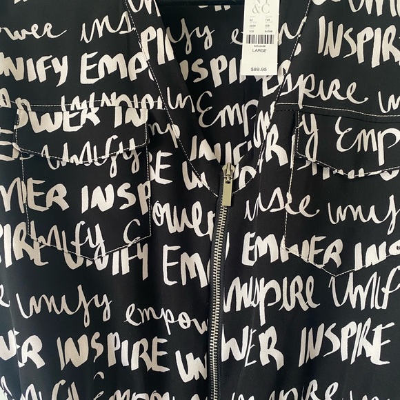 NWT New York & Co Jumpsuit; Black & White Text; - Picture 3 of 8